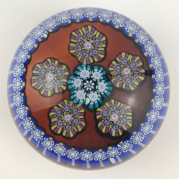 Perthshire 1975C Millefiori Circlets Cane Clusters Blue Garland Ring Paperweight
